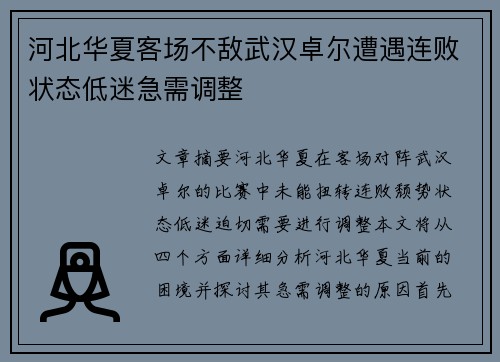 河北华夏客场不敌武汉卓尔遭遇连败状态低迷急需调整
